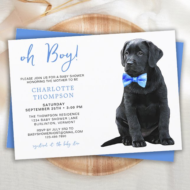 Invitación Black Labrador Baby Shower Puppy Dog Blue Boy (Subido por el creador)