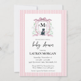 Invitación Black Labrador Monograma Baby Shower rosa