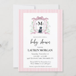 Invitación Black Labrador Monograma Baby Shower rosa