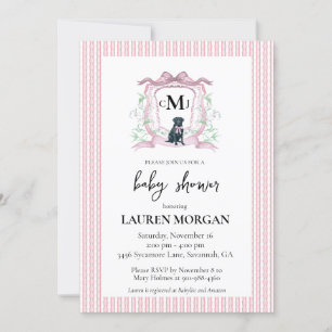 Invitación Black Labrador Monograma Baby Shower rosa