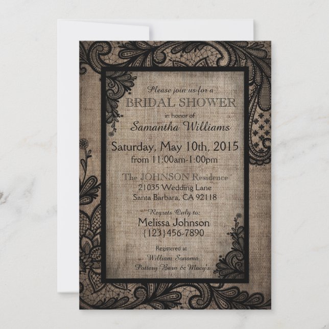 Invitación Black Lace Buralp Gótico moderno ducha de novia (Anverso)