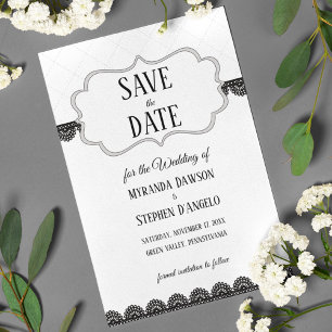 Invitación Black Lace on White Personalizado Save the Date