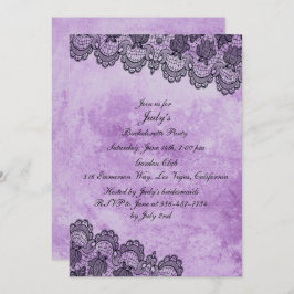 Invitación Black Lace Purple Gothic Bachelorette Party
