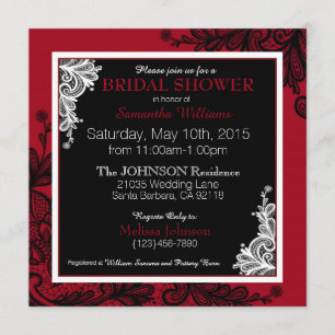 Invitación Black Lace Red Moderno Gótico Bridal Shower