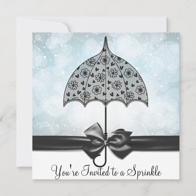 Invitación Black Lace Umbrella Blue Baby Sprinkle Baby Shower (Anverso)