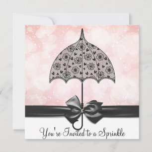 Invitación Black Lace Umbrella Pink Baby Sprinkle Baby Shower