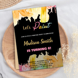 Invitación Black Let's Paint Birthday Invitation