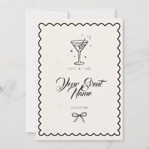 Invitación Black Line Martini Marco Ondulado