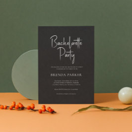 Invitación Black Linen Simple Black Script Bachelorette Party