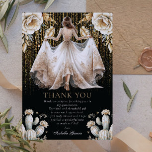 Invitación Black Luxury Ivory & Gold Quinceañera Gracias
