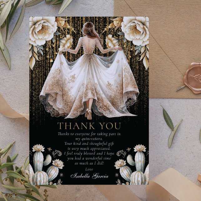 Invitación Black Luxury Ivory & Gold Quinceañera Gracias (Subido por el creador)