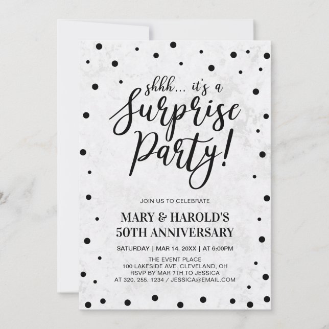 Invitación Black & Marble | 50º Aniversario de Bodas Sorpresa (Anverso)