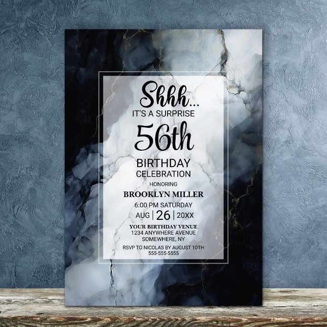 Invitación Black Marble Any Age Surprise Birday Party (Subido por el creador)