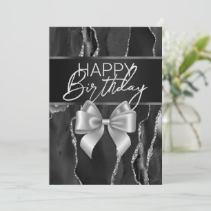 Invitación Black Marble & Bow Happy Birday Day Card