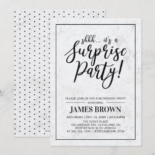 Invitación Black & Marble   Fiesta de Jubilación Sorpresa Mod