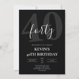 Invitación Black Masculine 40th Milestone Birthday