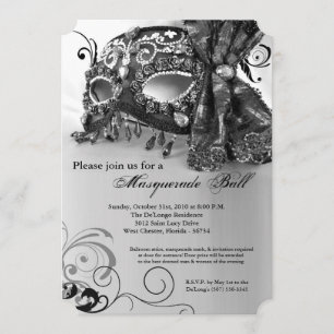 Invitación Black Masquerade Mask Ball Costume Halloween