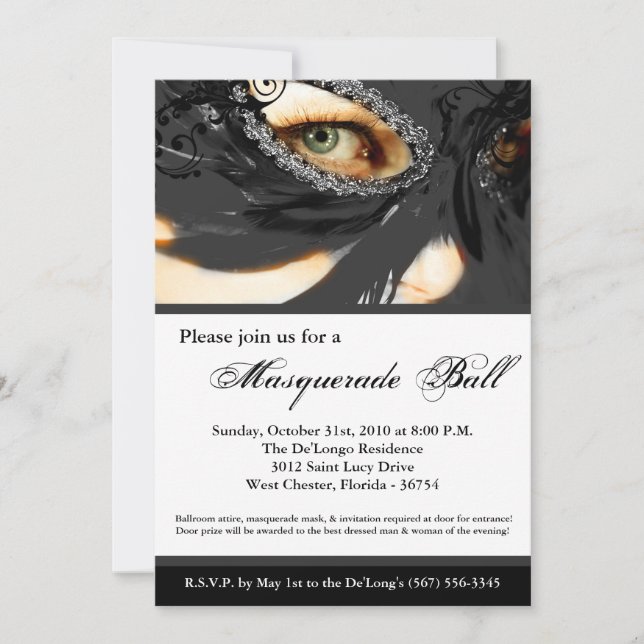 Invitación Black Masquerade Mask Ball Costume Halloween (Anverso)