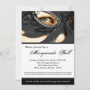 Invitación Black Masquerade Mask Ball Costume Halloween