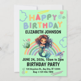 Invitación Black Mermaid Birthday Invitation in Green