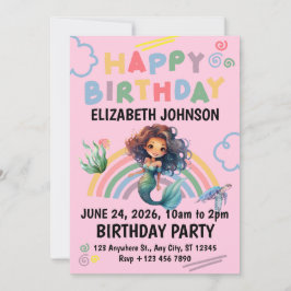 Invitación Black Mermaid Birthday Invitation in Pink