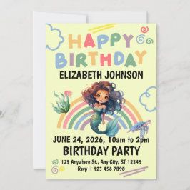 Invitación Black Mermaid Birthday Invitation in Yellow