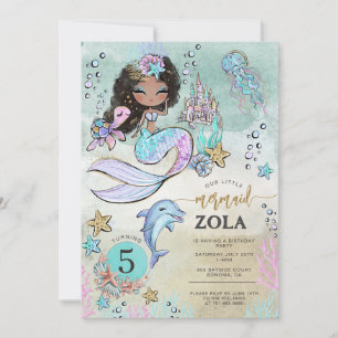 Invitación Black Mermaid Editable Bajo El Mar 5 Cumpleaños 