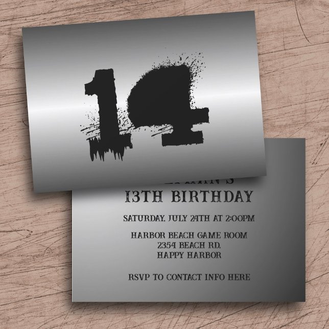 Invitación Black Metallic Grunge Boys Birthday Party (Subido por el creador)