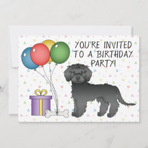 Invitación Black Mini Goldendoodle Cute Cartog Dog Cumpleaños
