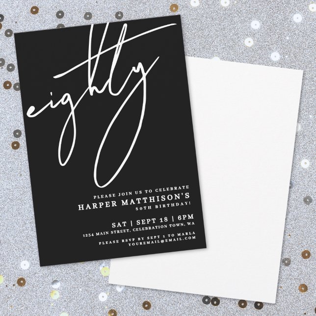 Invitación Black Minimalist Eighty 80th Birthday Party (Black Minimalist Eighty 80th Birthday Party Invitation)