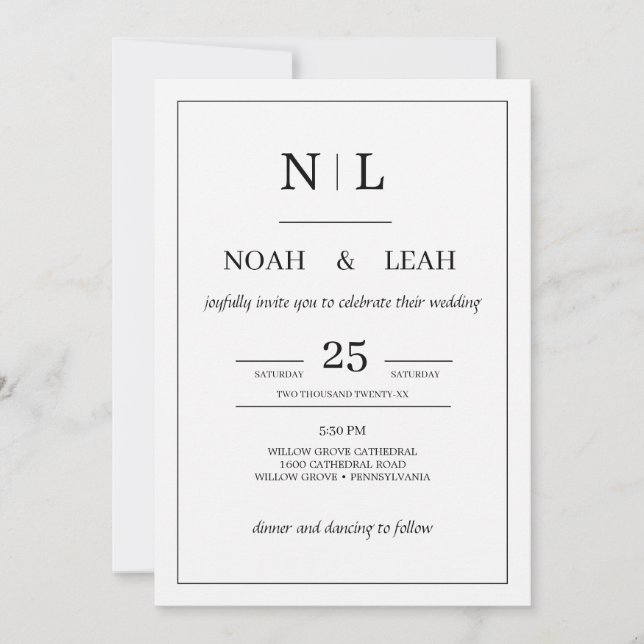 Invitación Black Minimalist Wedding Invitation• Modern Simple (Anverso)