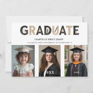 Invitación Black Modern Architecture Grad 3-Photo Timeline