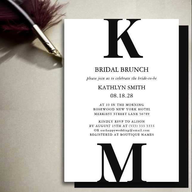 Invitación Black Modern Bold Monograma Simple Bridal Brunch (Subido por el creador)
