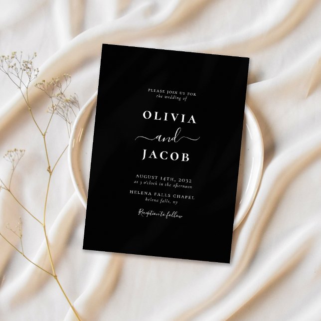 Invitación Black Modern Caligraphy Script Elegant Wedding (Subido por el creador)