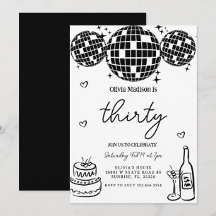 Invitación Black Modern Disco Ball 30 cumpleaños