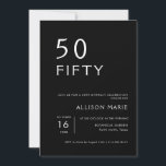 Invitación Black Modern Fifty 50th Birthday Party<br><div class="desc">Black Modern Cincuenta y 50 años de invitación a la fiesta de cumpleaños</div>
