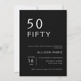 Invitación Black Modern Fifty 50th Birthday Party