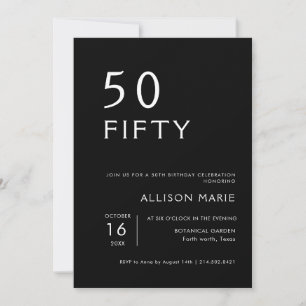 Invitación Black Modern Fifty 50th Birthday Party