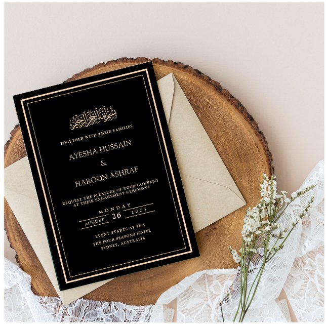 Invitación Black Modern Frame Engagement Party (Subido por el creador)