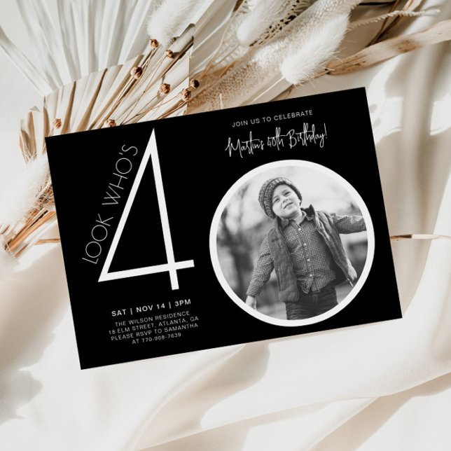 Invitación Black Modern Photo 40th Birthday Invitation (Subido por el creador)