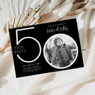 Invitación Black Modern Photo 50th Birthday Invitation