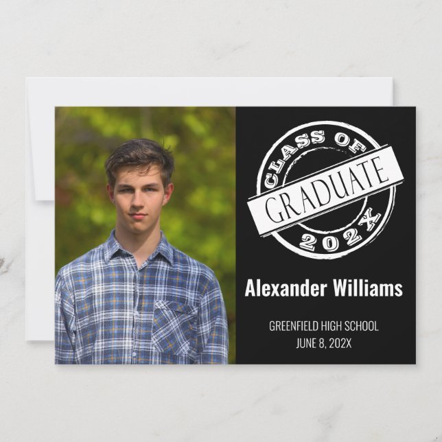 Invitación Black Modern Photo Graduation Party (Anverso)