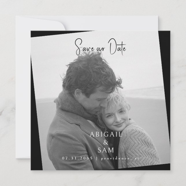 Invitación  Black Modern Photo Wedding Square Save the Date (Anverso)