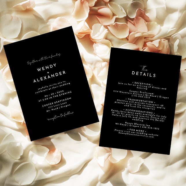 Invitación Black Modern Script Boda todo en uno detalles y (Subido por el creador)