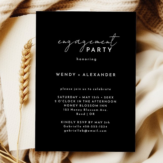 Invitación Black Modern Script Engagement Party (Subido por el creador)