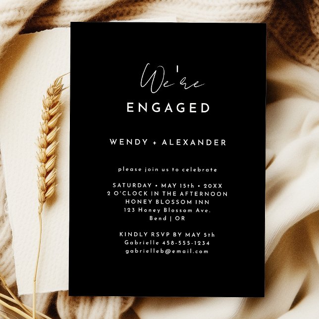 Invitación Black Modern Script We are Engaged Engagement Part (Subido por el creador)