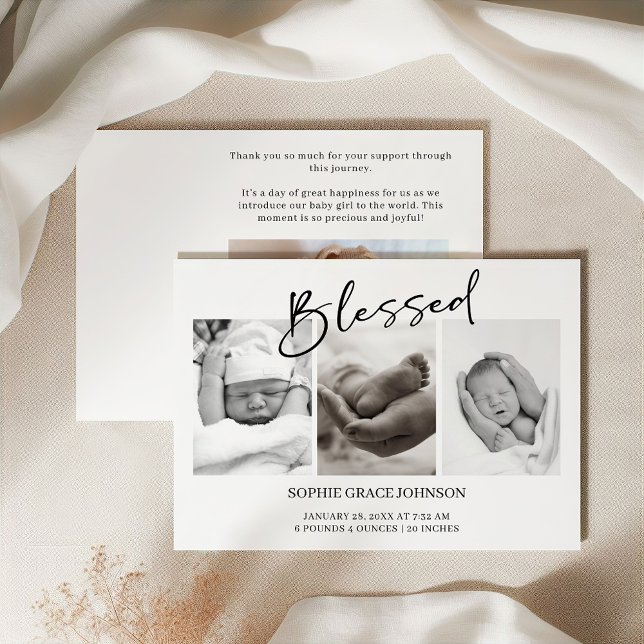 Invitación Black Modern Simple Script Baby Announcement (Subido por el creador)