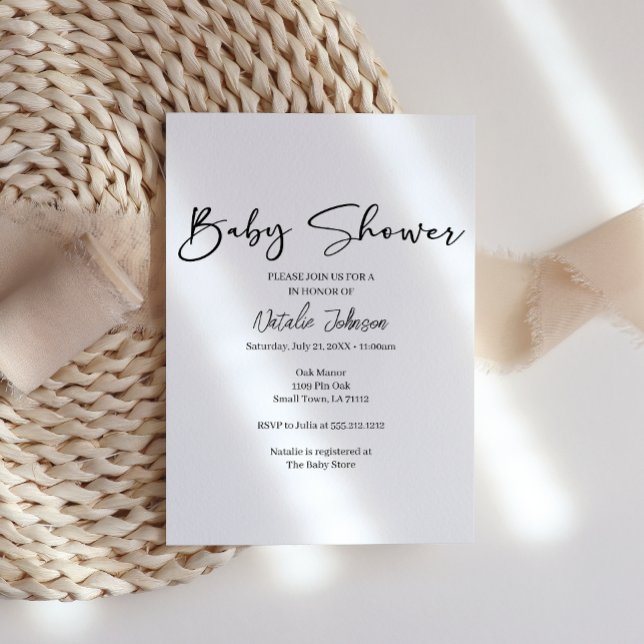 Invitación Black Modern Simple Script Baby Shower Invitation (Subido por el creador)