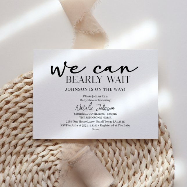 Invitación Black Modern Simple Script Bearly Wait Baby Shower (Subido por el creador)