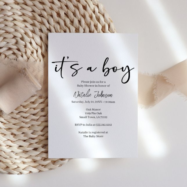 Invitación Black Modern Simple Script Boy Baby Shower (Subido por el creador)